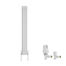 (1500x202mm) Right Radiators Traditional Triple Column Vertical Cast Iron Style Radiator White with Angled Thermostatic Valve