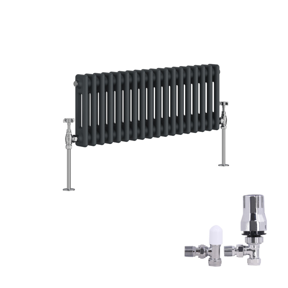 (300X830mm) Right Radiators Traditional 2 Column Radiator Vertical Cast Iron Style Rads Anthracite With Angled Thermostatic Valve 5063123990080
