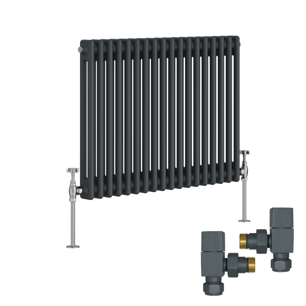 (600X830mm) Right Radiators Traditional 2 Column Radiator Vertical Cast Iron Style With Square Head Angled Valves 5063767572314