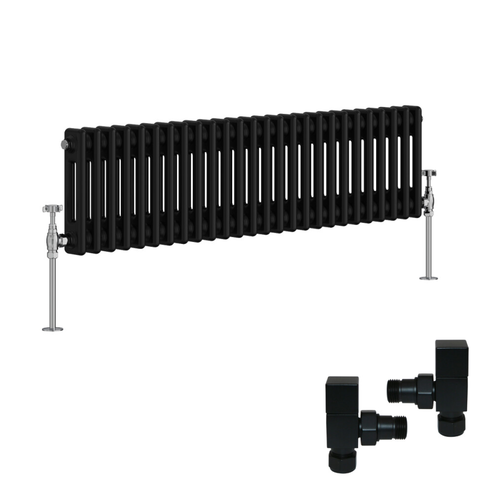 (300X1190mm) Right Radiators Traditional 2 Column Radiator Vertical Cast Iron Style With Square Head Angled Valves 5063767573595