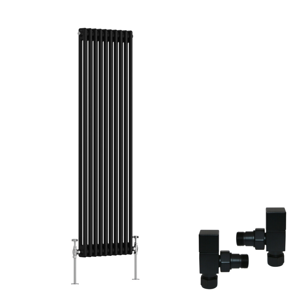 (1500X470mm) Right Radiators Traditional 2 Column Radiator Vertical Cast Iron Style With Square Head Angled Valves 5063767573700
