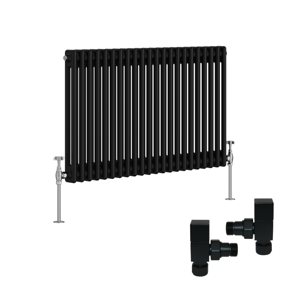 (600X1010mm) Right Radiators Traditional 2 Column Radiator Vertical Cast Iron Style With Square Head Angled Valves 5063767573649