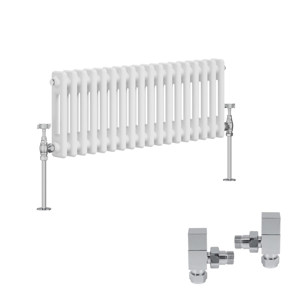 (300X830mm) Right Radiators Traditional 2 Column Radiator Vertical Cast Iron Style With Square Head Angled Valves 5063767572918