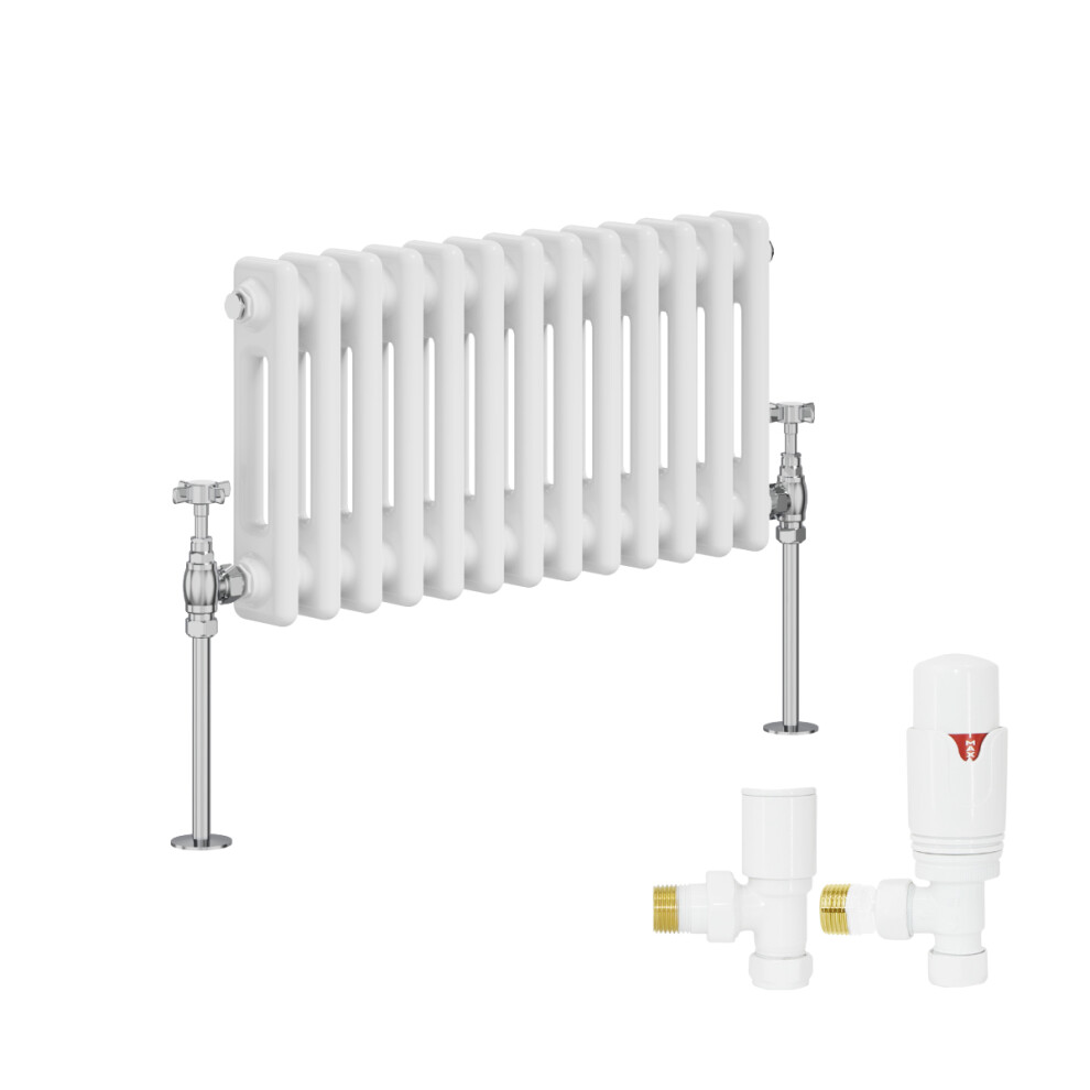(300X605mm) Right Radiators Traditional 2 Column Radiator Vertical Cast Iron Style With Angled Thermostatic Valve 5063123997140