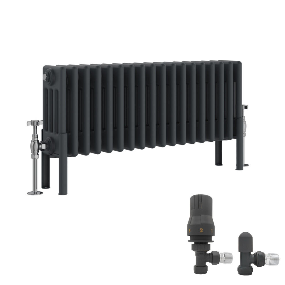 (300X830mm) Right Radiators Traditional 4 Column Radiator Vertical Cast Iron Style With Angled Thermostatic Valve 5063123996938