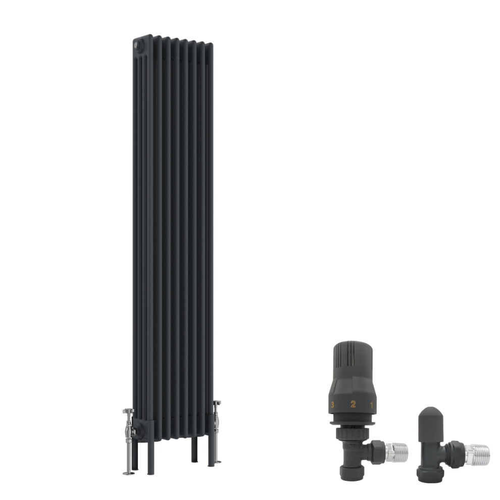 (1500X380mm) Right Radiators Traditional 4 Column Radiator Vertical Cast Iron Style With Angled Thermostatic Valve 5063123997058