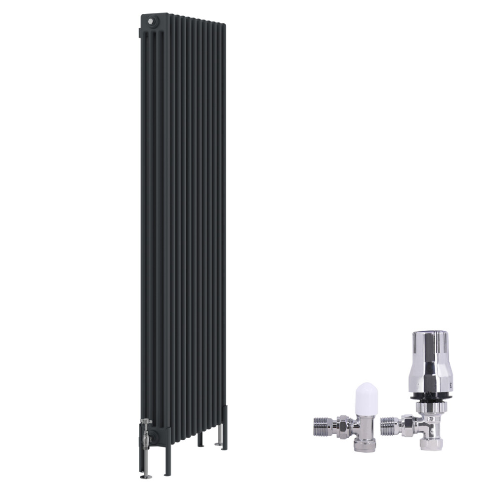 (1800X560mm) Right Radiators Traditional 4 Column Radiator Vertical Cast Iron Style Rads Anthracite With Angled Thermostatic Valve 5063123990714