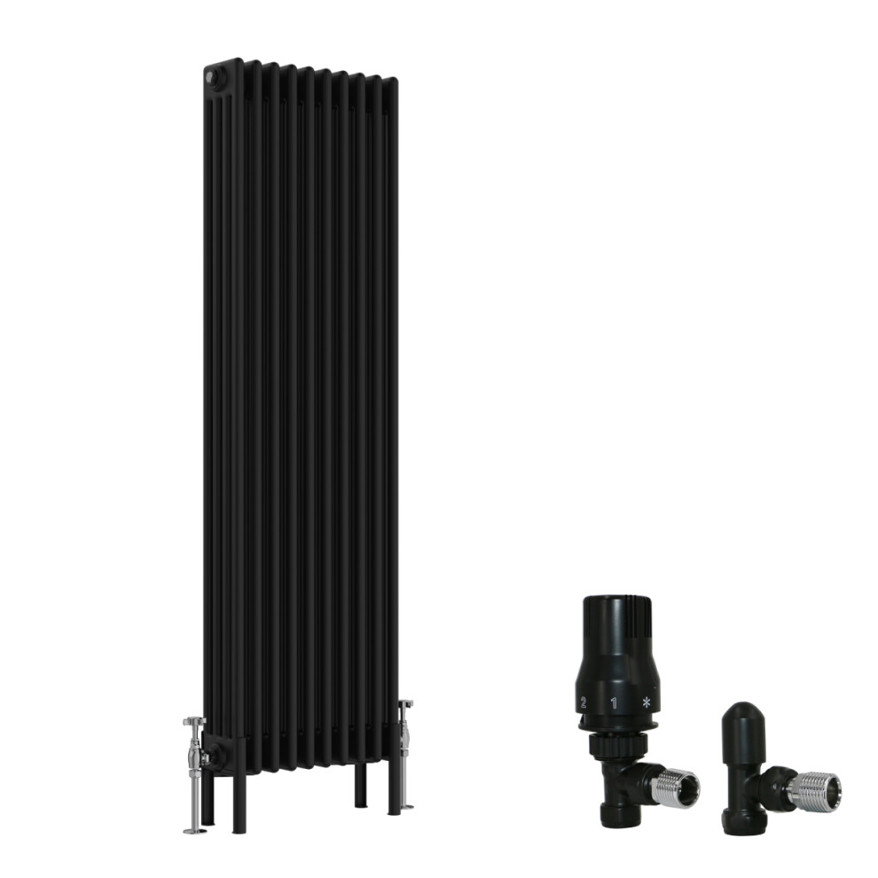 (1500X470mm) Right Radiators Traditional 4 Column Radiator Vertical Cast Iron Style With Angled Thermostatic Valve 5063123998383