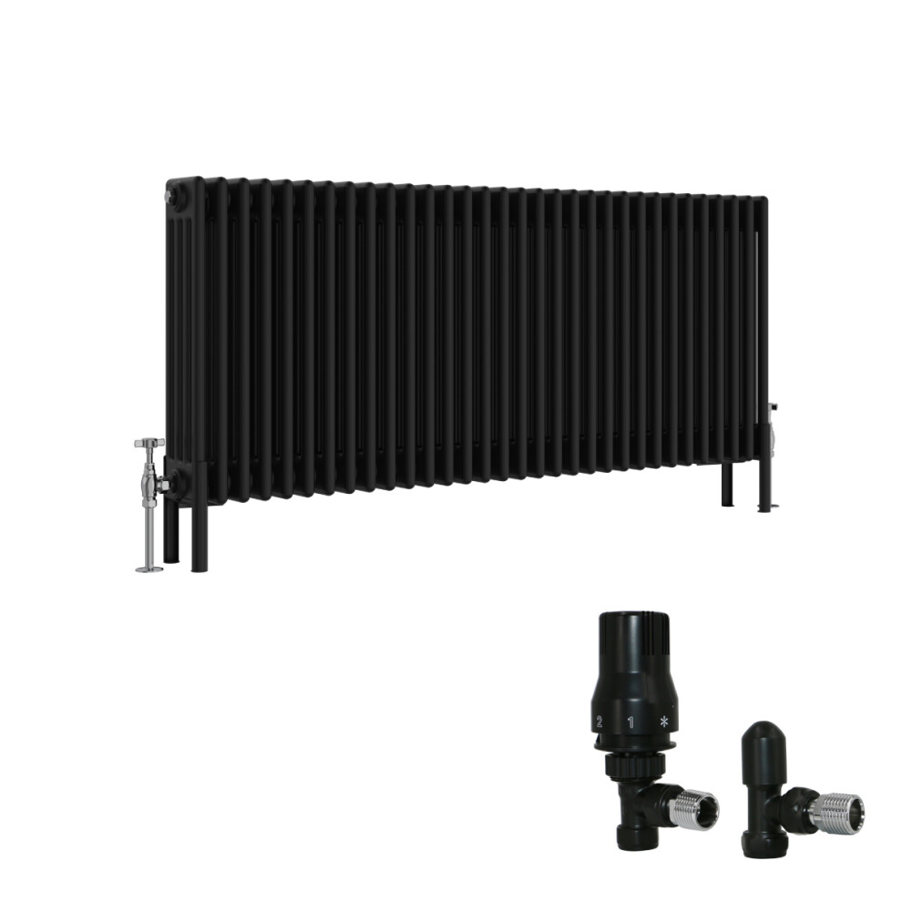 (600X1460mm) Right Radiators Traditional 4 Column Radiator Vertical Cast Iron Style With Angled Thermostatic Valve 5063123998345
