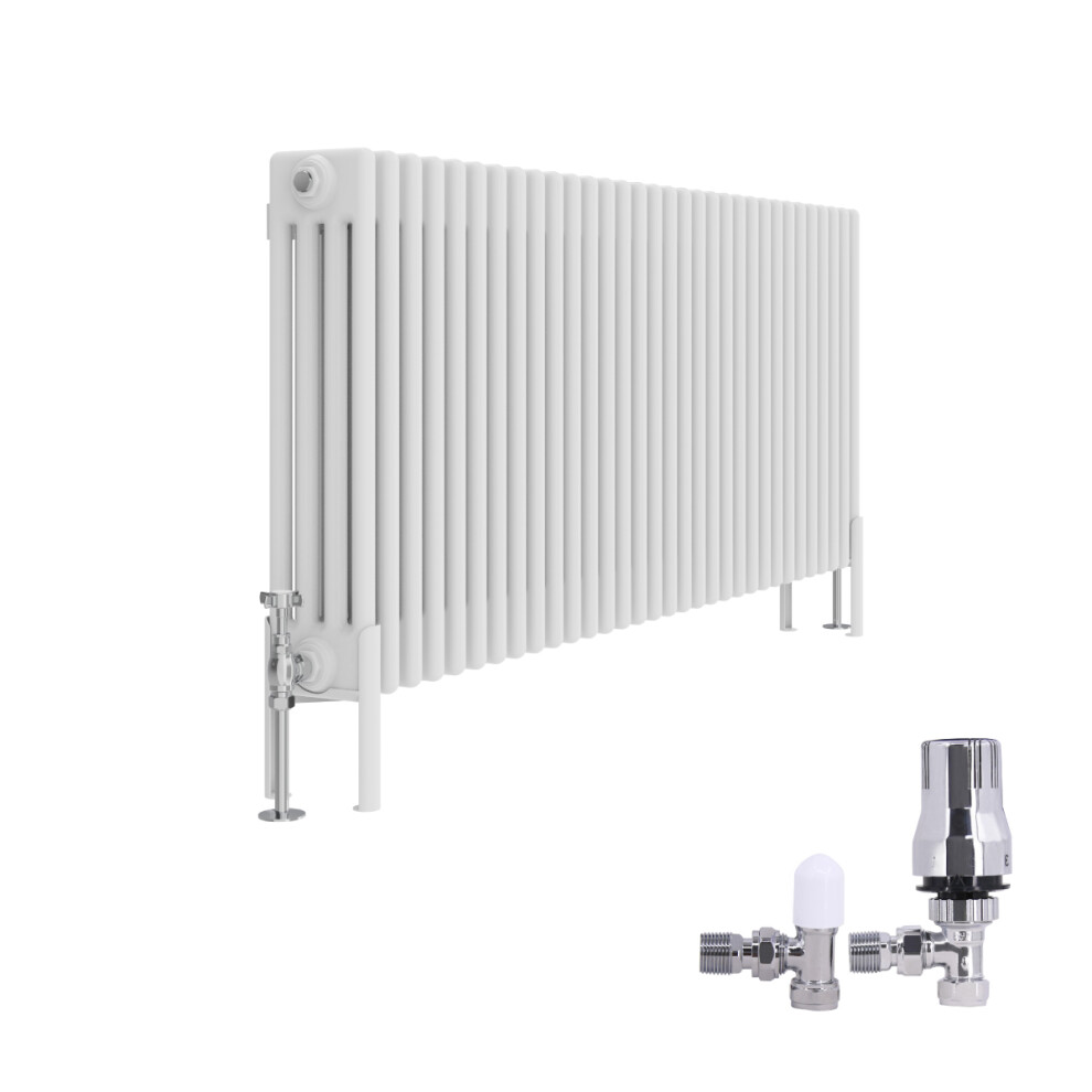 (600X1460mm) Right Radiators Traditional 4 Column Radiator Vertical Cast Iron Style Rads White With Angled Thermostatic Valve 5063123991278
