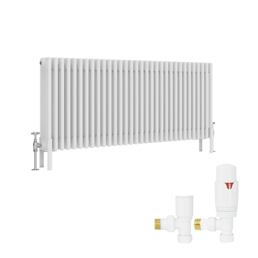 (600X1460mm) Right Radiators Traditional 4 Column Radiator Vertical Cast Iron Style With Angled Thermostatic Valve 5063123997683