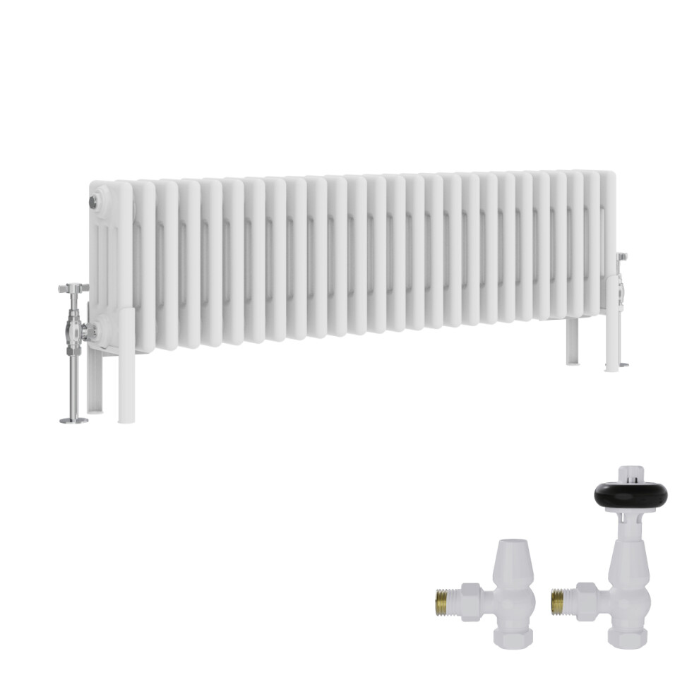 (300X1190mm) Right Radiators Traditional 4 Column Radiator Vertical Cast Iron Style With Antique Design Angled Trv Valves 5063767571393