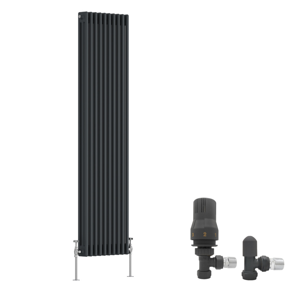 (1800X472mm) Right Radiators Traditional 3 Column Radiator Vertical Cast Iron Style With Angled Thermostatic Valve 5063123996891