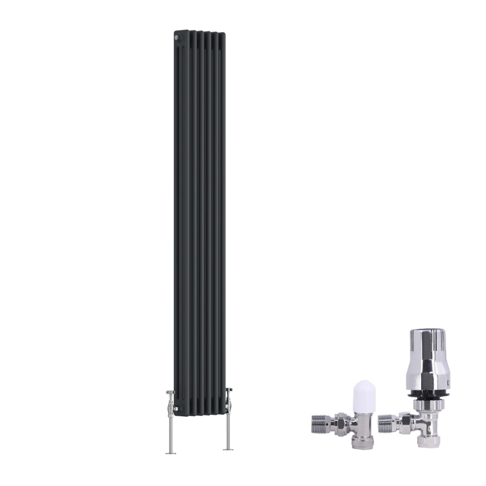 (1800X292mm) Right Radiators Traditional 3 Column Radiator Vertical Cast Iron Style Rads Anthracite With Angled Thermostatic Valve 5063123990462