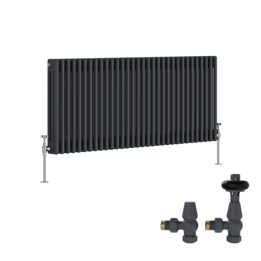 (600X1462mm) Right Radiators Traditional 3 Column Radiator Vertical Cast Iron Style With Antique Design Angled Trv Valves 5063767570587