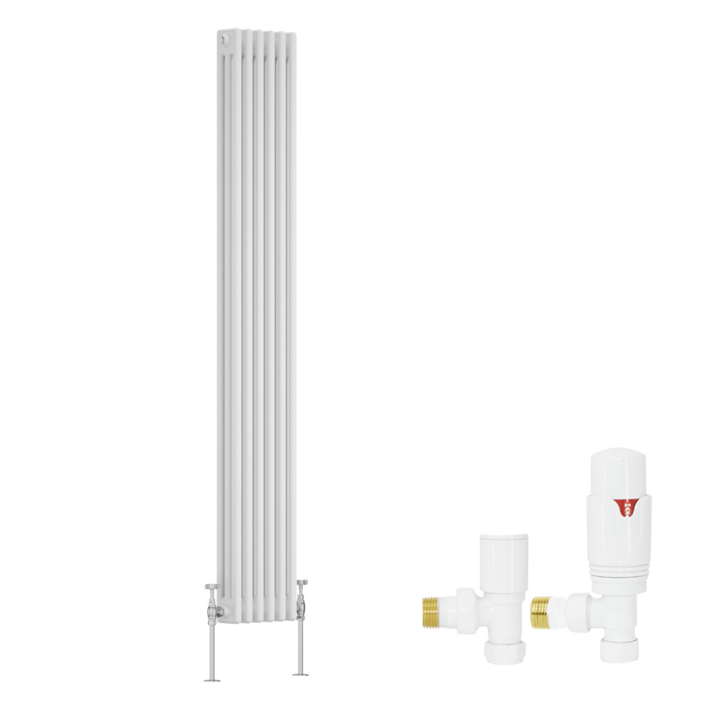(1800X292mm) Right Radiators Traditional 3 Column Radiator Vertical Cast Iron Style With Angled Thermostatic Valve 5063123997539