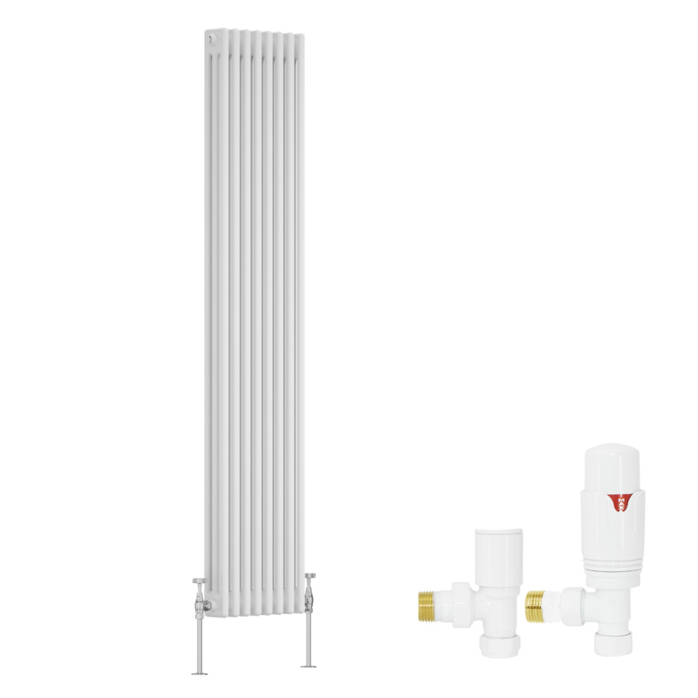 (1800X382mm) Right Radiators Traditional 3 Column Radiator Vertical Cast Iron Style With Angled Thermostatic Valve 5063123997546