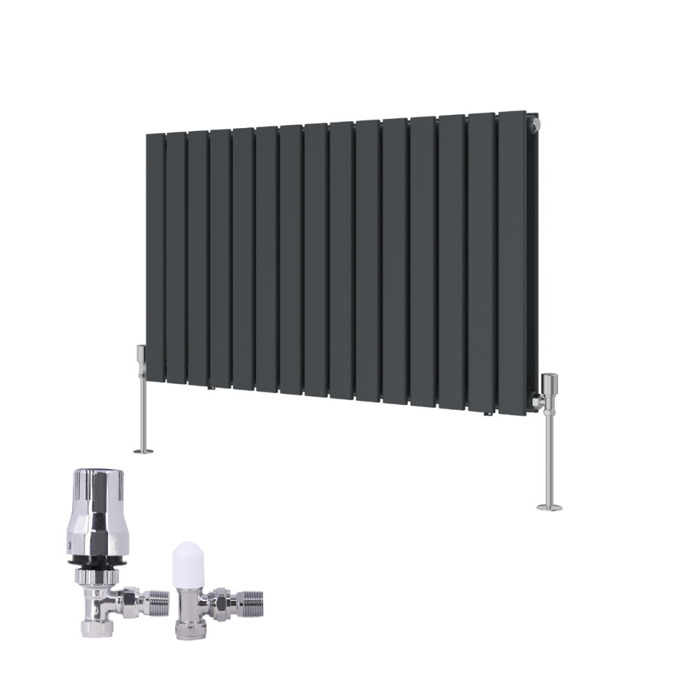 (600X1020mm) Right Radiators Vertical Double Flat Panel Rads Designer Radiator Anthracite With Angled Trv Thermostatic Valve 5063123993432