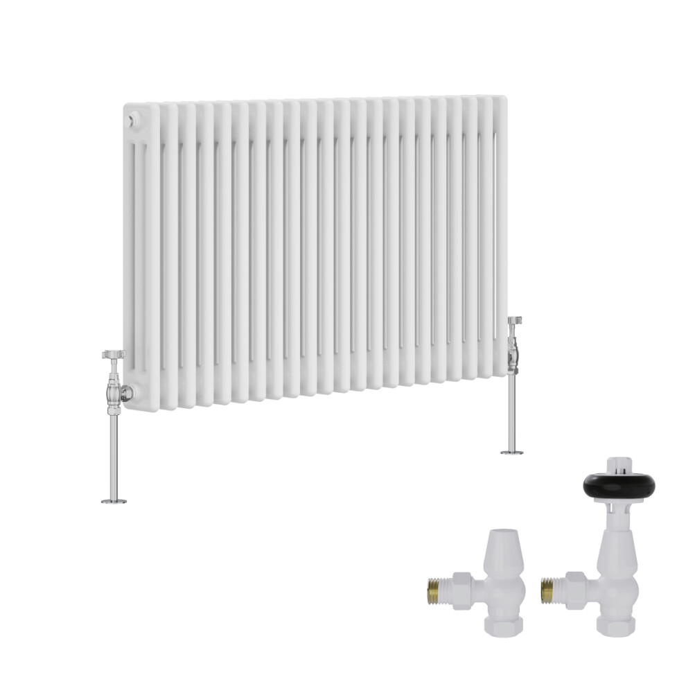 (600X1012mm) Right Radiators Traditional 3 Column Radiator Vertical Cast Iron Style With Antique Design Angled Trv Valves 5063767571225
