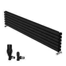 (1800x354mm) Right Radiators Horizontal Vertical Oval Column Designer Radiator Double Panel Black+Angled TRV & Lockshield Valve