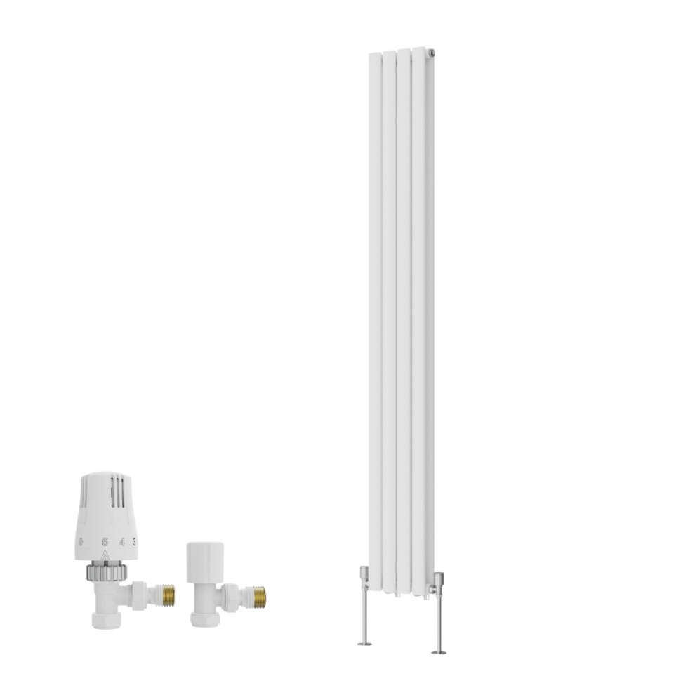 (1800X236mm) Right Radiators Double Vertical Designer Radiator Oval Column Rads White With Angled Trv Thermostatic Valve 5063767945675