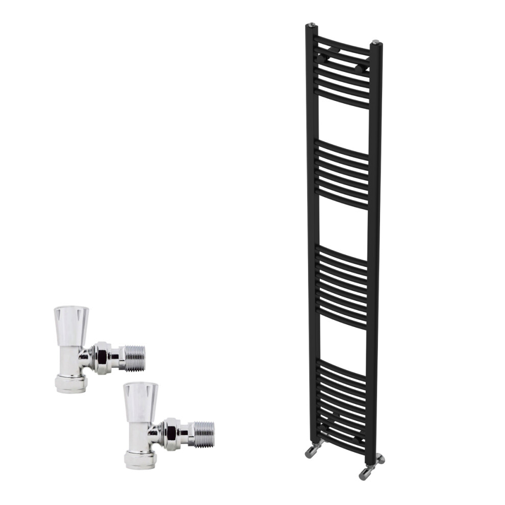 (1800X300mm) Right Radiators Curved Heated Towel Rail Radiator With Chrome Angled Lockshield Valves 5063123996198