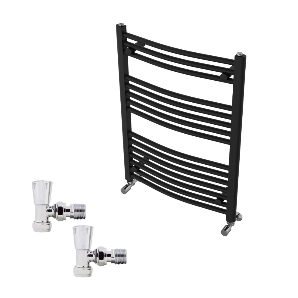 (800X600mm) Right Radiators Curved Heated Towel Rail Radiator With Chrome Angled Lockshield Valves 5063123996020