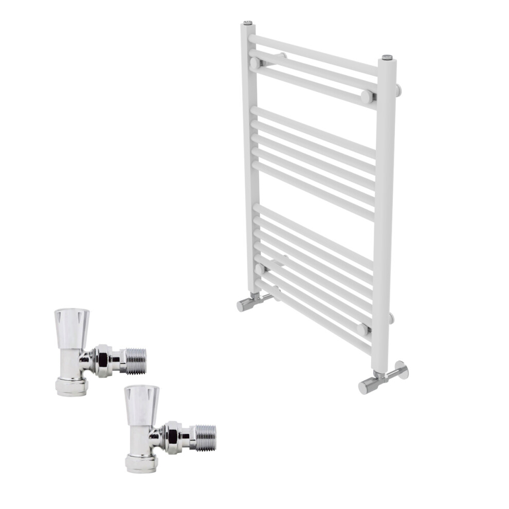 (800X600mm) Right Radiators Straight Heated Towel Rail Radiator With Chrome Angled Lockshield Valves 5063123994347