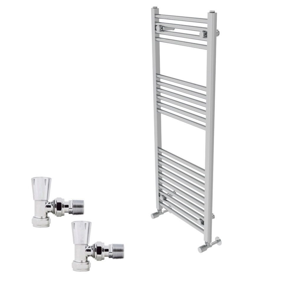 (1200X500mm) Right Radiators Straight Heated Towel Rail Radiator With Angled Lockshield Valves 5063123994699