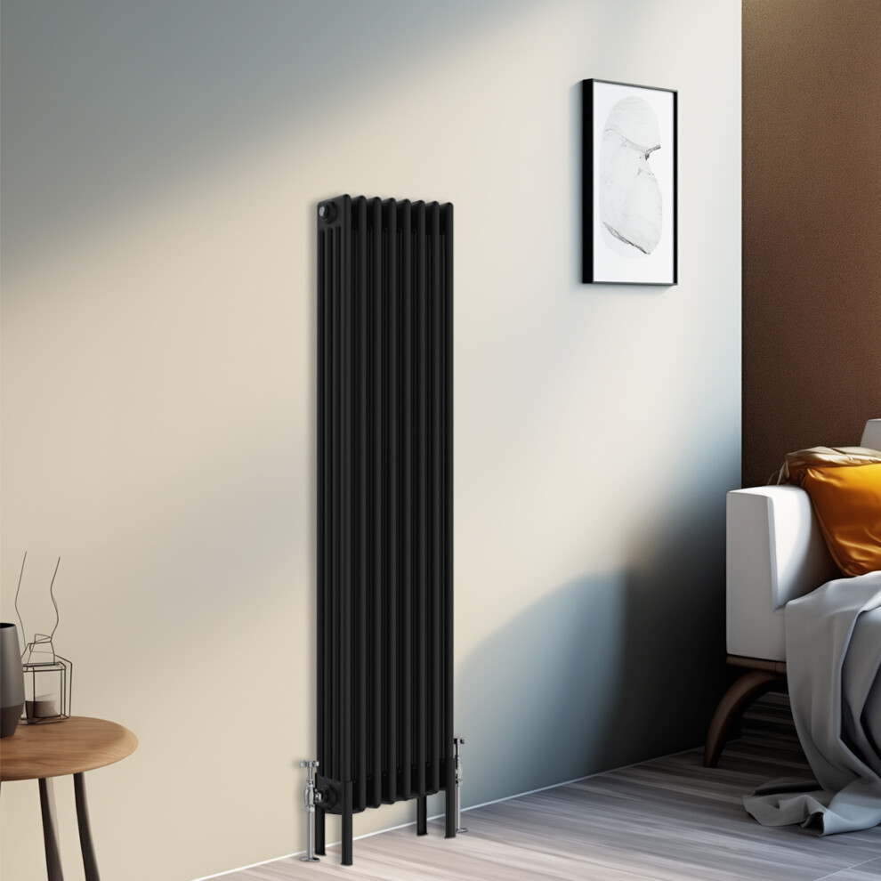 Right Radiators 1500X380 Mm Vertical Traditional 4 Column Cast Iron Style Radiator Black 5063123413916