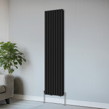 Right Radiators Vertical Double Oval Column Rads Designer Radiator 1800x472mm Black