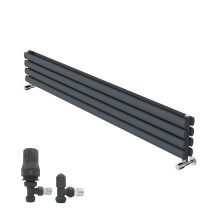 (1600x236mm) Right Radiators Horizontal Vertical Oval Column Designer Radiator Double Panel Anthracite+Angled TRV & Lockshield Valve