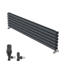 (1600x354mm) Right Radiators Horizontal Vertical Oval Column Designer Radiator Double Panel Anthracite+Angled TRV & Lockshield Valve