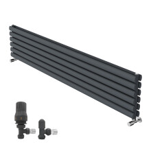 (1800x354mm) Right Radiators Horizontal Vertical Oval Column Designer Radiator Double Panel Anthracite+Angled TRV & Lockshield Valve