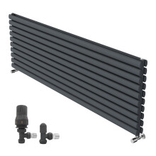 (1800x590mm) Right Radiators Horizontal Vertical Oval Column Designer Radiator Double Panel Anthracite+Angled TRV & Lockshield Valve