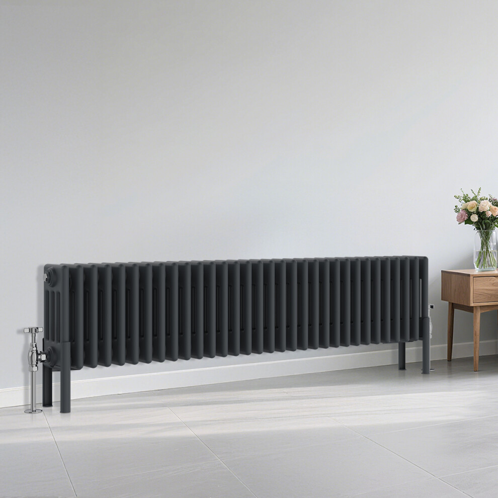 Right Radiators Traditional 4 Column Radiator Horizontal Heating Cast Iron Style Rads 300X1460mm Anthracite 5063123980654