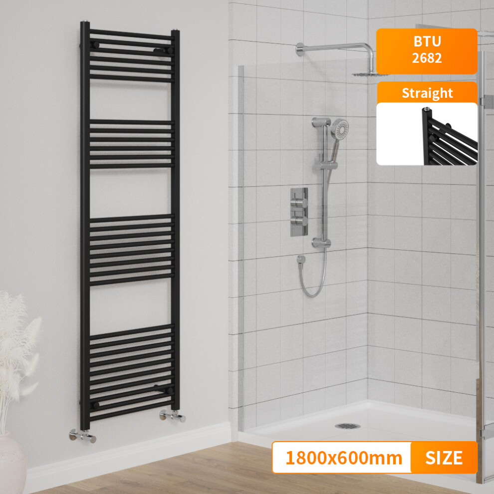 Right Radiators 1800X600 Mm Straight Heated Towel Rail Radiator Bathroom Ladder Warmer Black 5063123421973