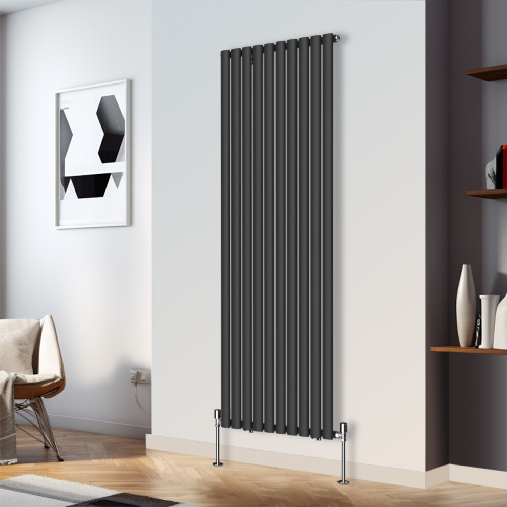 Right Radiators 1800X590mm Vertical Single Oval Column Designer Radiator Black 5063123411325