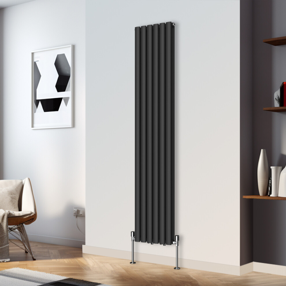 Right Radiators 1800X354mm Vertical Double Oval Column Designer Radiator Black 5063123411387