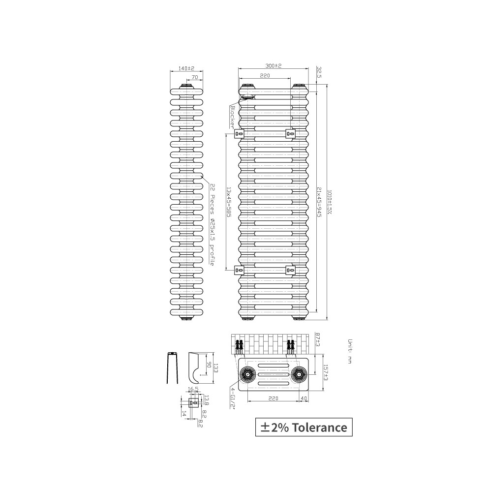Right Radiators 300X1010 Mm Horizontal Traditional 4 Column Cast Iron Style Radiator White 5063123413596