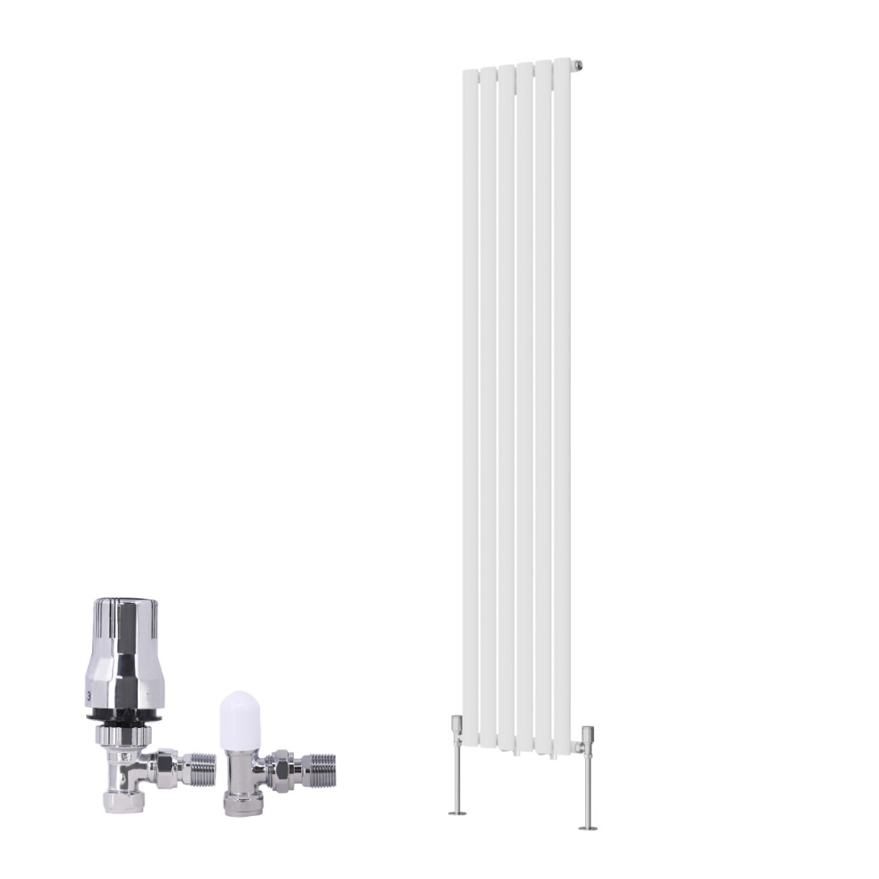(1800X354mm) Right Radiators Vertical Single Oval Column Rads Designer Radiator White With Angled Trv Thermostatic Valve 5063123992169