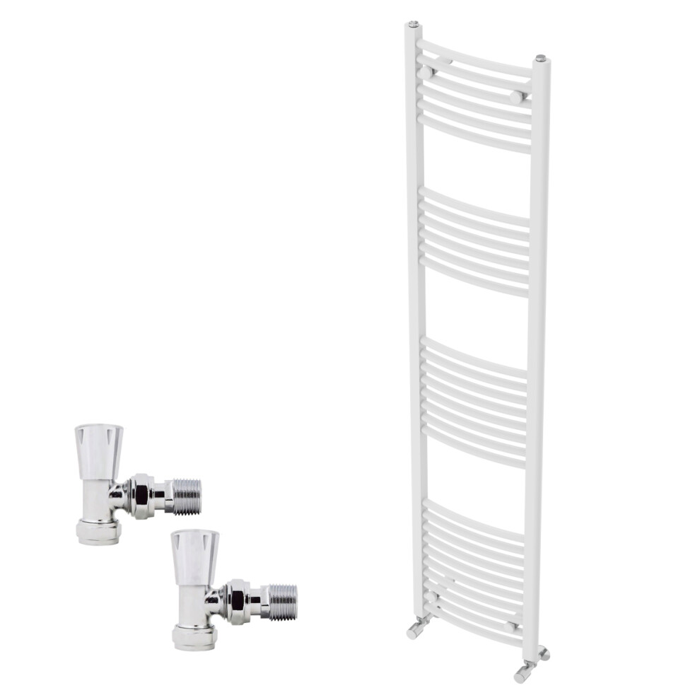 (1800X400mm) Right Radiators Curved Heated Towel Rail Radiator With Chrome Angled Lockshield Valves 5063123995641