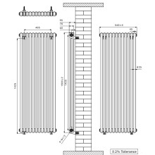 Right Radiators 1500x560 mm Vertical Traditional 2 Column Cast Iron Style Radiator Black