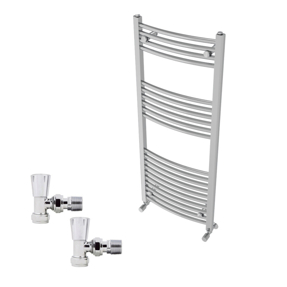 (1200X500mm) Right Radiators Curved Heated Towel Rail Radiator With Angled Lockshield Valves 5063123995818