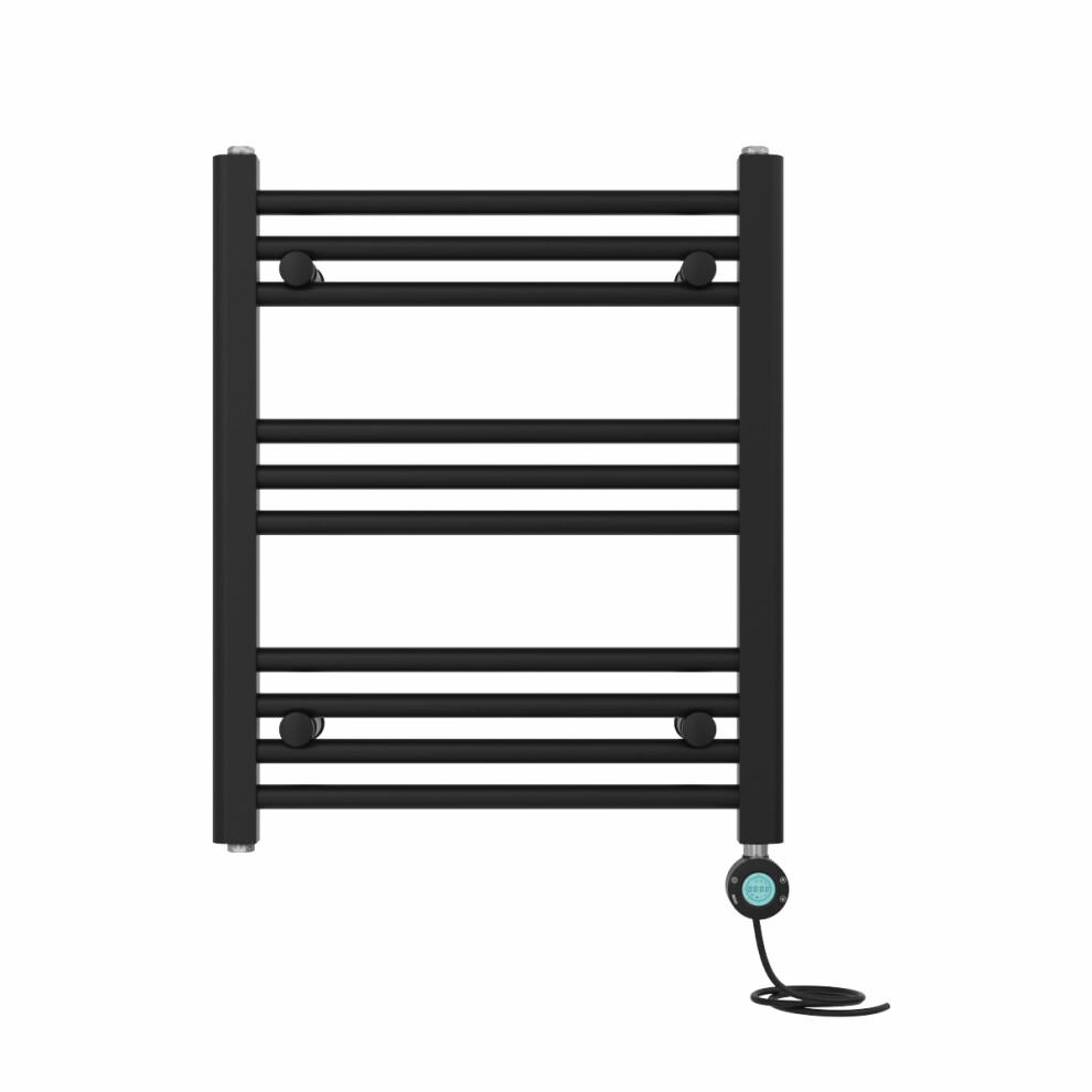 Right Radiators Prefilled Thermostatic Electric Heated Towel Rail Straight Bathroom Ladder Warmer - Black 600X500 Mm 5063123444460