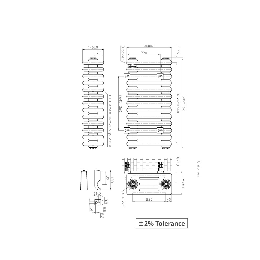 (300X605mm) Right Radiators Horizontal Traditional 4 Column Cast Iron Style Radiator 5063123981279