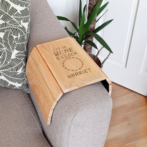 Personalised Wooden Sofa Tray - It's Wine O'Clock 2