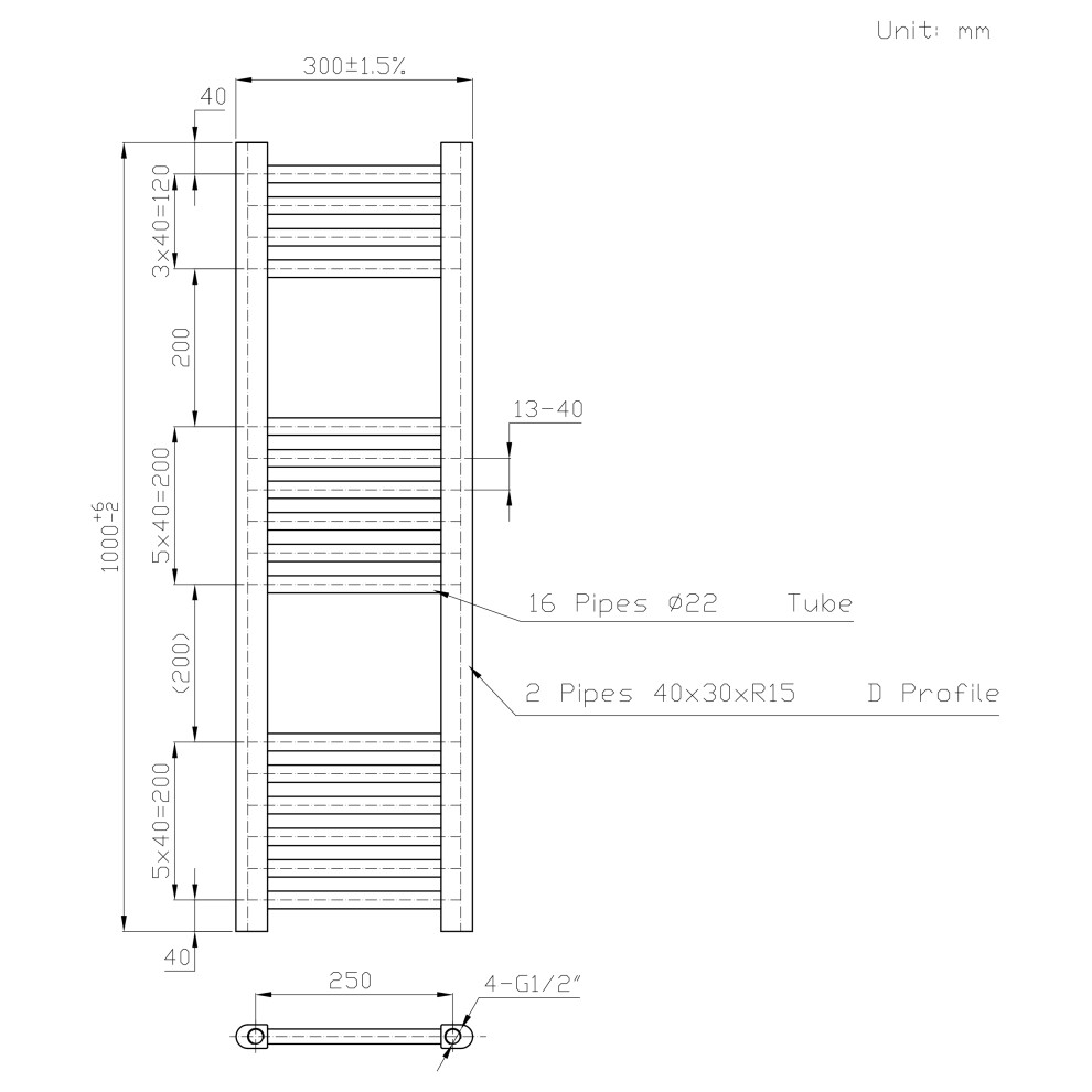 Right Radiators 1000X300 Mm Straight Heated Towel Rail Radiator Bathroom Ladder Warmer Black 5063123421218