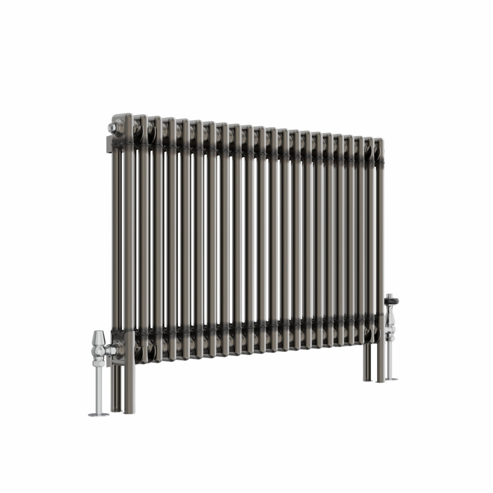 (600X1010mm) Right Radiators Raw Metal Vertical Traditional 2 Column Cast Iron Style Radiator With Angled Thermostatic Valves 5063767944821