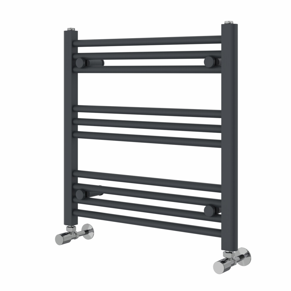 (600X600mm) Right Radiators Straight Heated Towel Rail Radiator With Chrome Angled Lockshield Valves 5063123994026